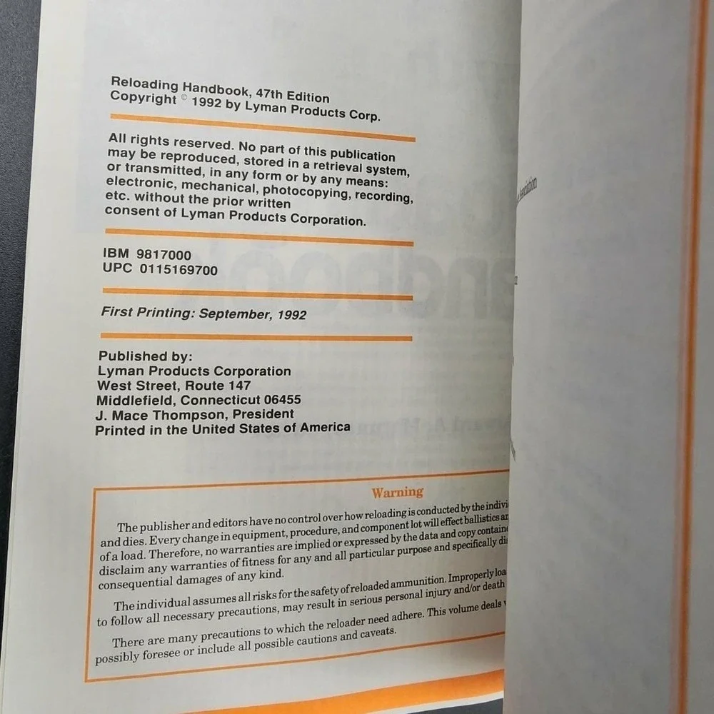 Lyman‎ 47th Reloading Handbook Softcover Manual New Old Stock 1992 1st Printing